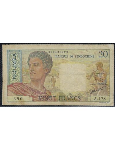 NOUVELLE CALEDONIE NOUMEA 20 FRANCS NON DATE (1951-63) SERIE A.178 TB+