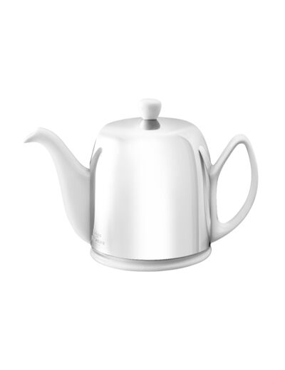 Théière SALAM 1 litre, blanche,  cloche inox poli miroir