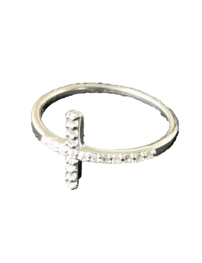 Bague en Argent 925 Taille 54 - CROIX + STRASS
