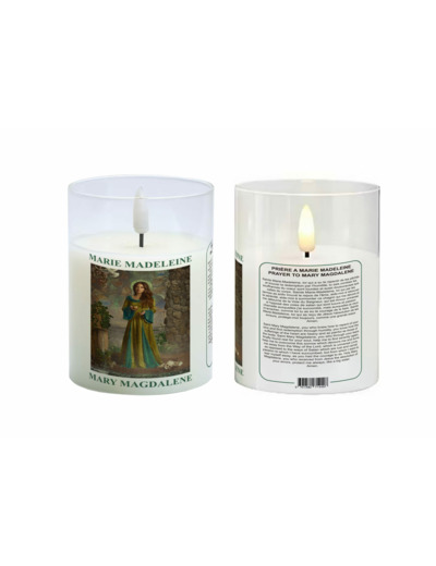 Bougie LED 7.5x10cm - Sainte Marie Madeleine + Prière - sans pile
