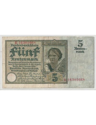 ALLEMAGNE 5 RENTENMARK 1926 TB+