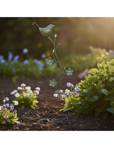 Tuteur déco fer Oiseau fleur 38x4x101cm