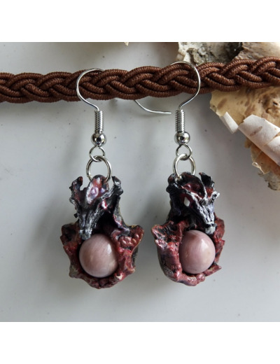 Boucles d'oreilles "Dragon" pierre naturelle Agate du Botswana
