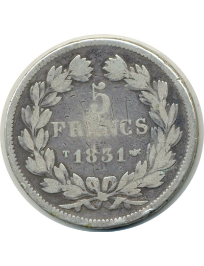 FRANCE 5 FRANCS L.PHILIPPE I 1831 T (Nantes) Tranche en relief TB (G677a)