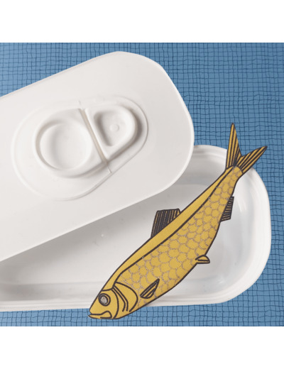 Broche sardine coloris jaune écailles argent