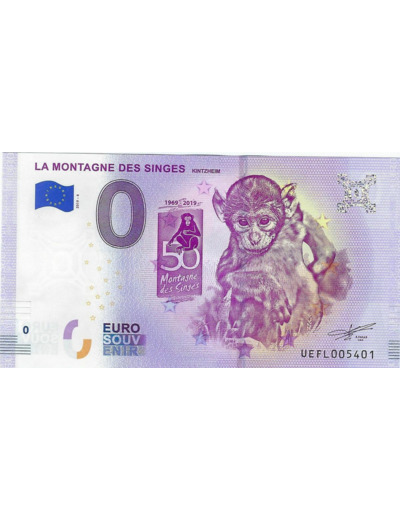 67 KINTZHEIM 2019-4 LA MONTAGNE DES SINGES BILLET SOUVENIR 0 EURO TOURISTIQUE