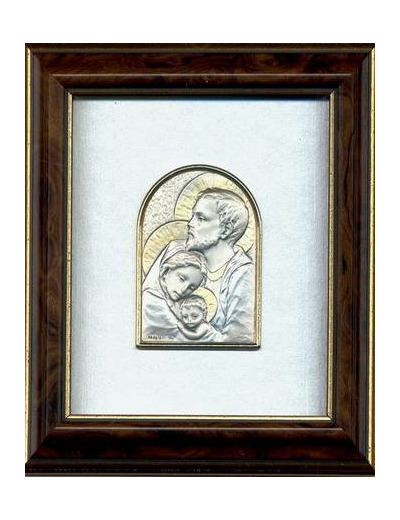 Cadre marron 14.5x12.5cm plaque argent ogive-Ste Famille