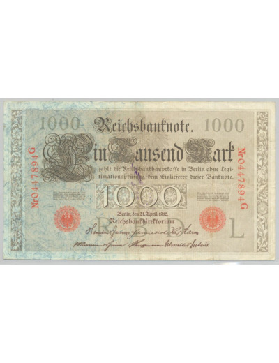 ALLEMAGNE 1000 MARK 21-04-1910 SERIE G TTB