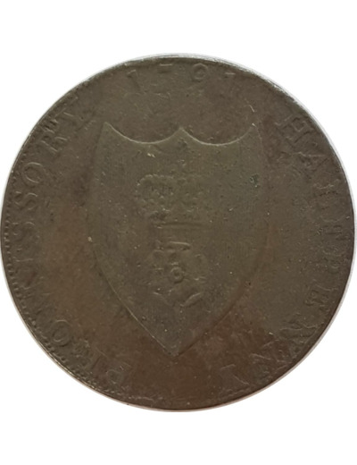 GRANDE BRETAGNE TOKEN HALFPENNY (1/2 PENNY) PROMISSORY SOUTHAMPTON 1791 TB+