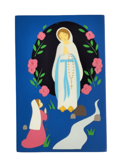 Cadre à poser ou mural Notre Dame de Lourdes 12x8cm Bleu foncé