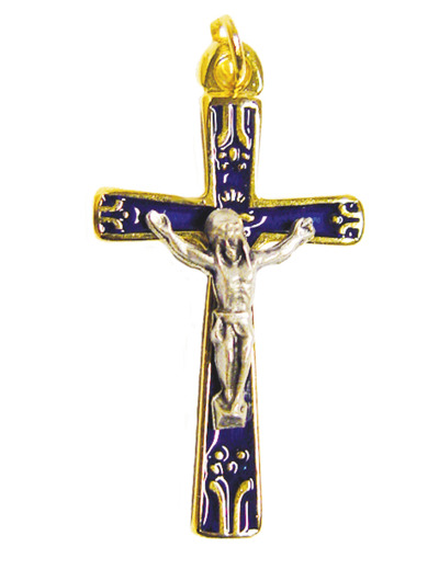 Croix 40mm en Métal Doré avec Email et Christ - Divers Coloris
