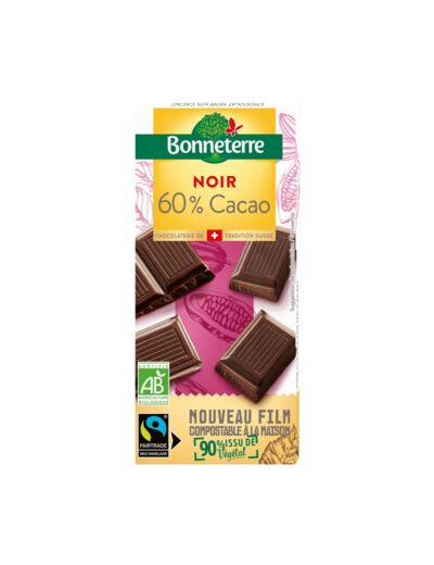 Chocolat Noir Bio 60% Cacao-100g-Bonneterre