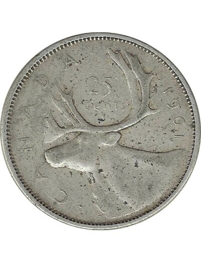 CANADA 25 CENTS 1961 TB+