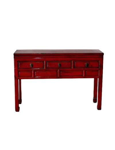 Console bois Dynasty rouge vintage 129x30x89cm
