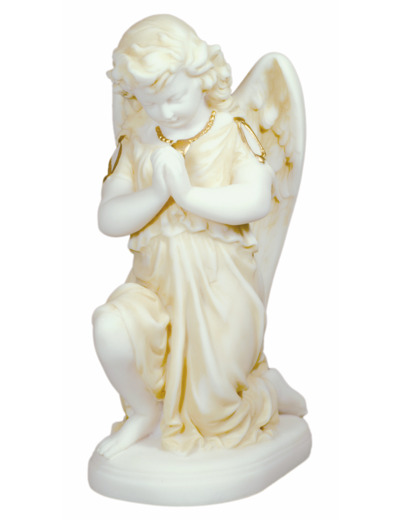 Statue en albâtre 27cm - ANGE EN PRIERE Beige et Or
