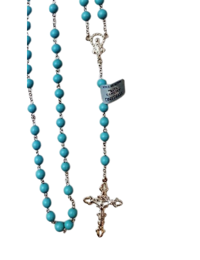 Chapelet TURQUOISE et ARGENT 925-  6mm + BOITE