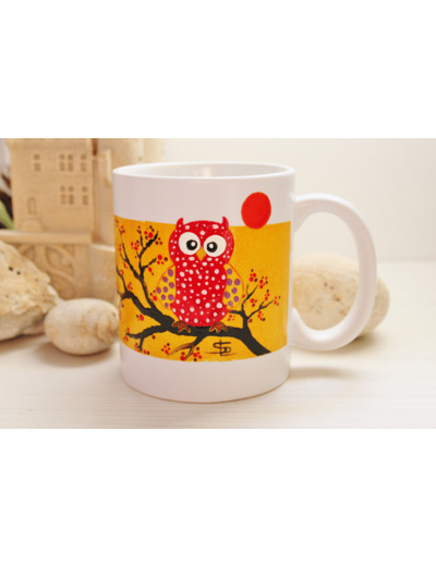 Joli Mug peint à la main, sur le thème des chouettes ou des hiboux. Mazagran, Personnalisable par un prénom, phrase, Pièce unique et signée