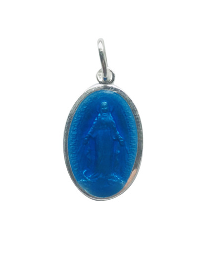 Médaille 10mm en Argent 925 Doré avec Email Bleu - MIRACULEUSE
