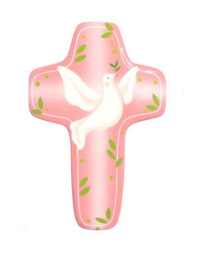 Croix Colombe Rose 14,5x9,5cm