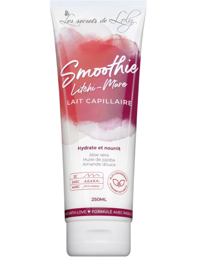 Les Secrets De Loly – Smoothie Litchi-Mûre – Lait Capillaire Hydratant et Nourissant Sans Rinçage – Soin Cheveux Secs – Parfum Fruité – 250ml