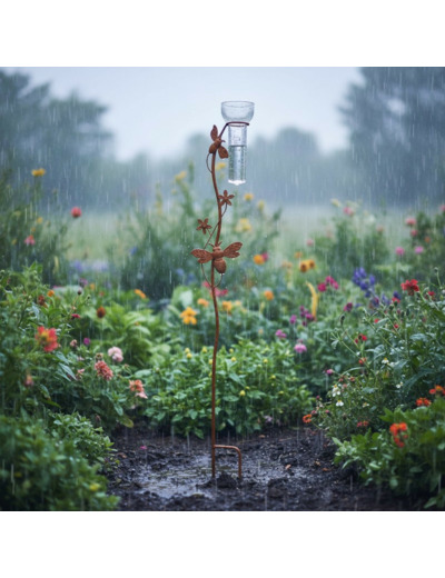 Pluviomètre fer abeilles fleuri 14x6x100cm