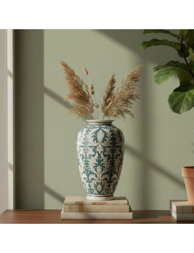 Vase céramique vert blanc 23x23x37cm