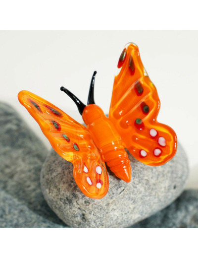 Figurine Miniature Papillon Orange Verre 6x4x4cm