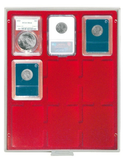 MEDAILLIER MONNAIE 9 ALVEOLES ROUGE POUR MONNAIES SOUS SLABS