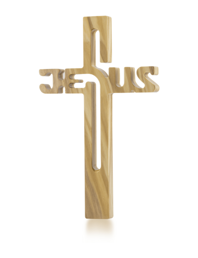 "Croix en OLIVIER -20x12cm- ""JESUS"" AJOURE"