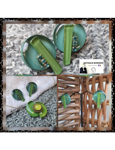 BOUCLES D OREILLES LUNE bleu-vert