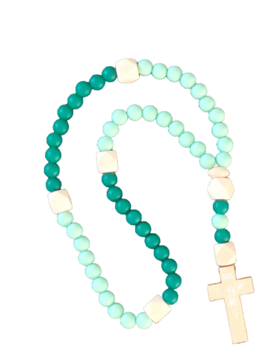 Chapelet Elastique - Silicone D8mm + Bois - Bicolore vert