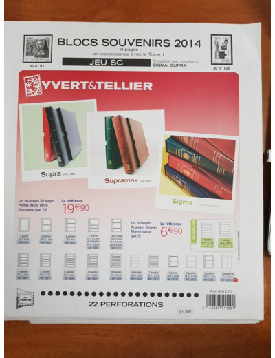 FEUILLE COMPLEMENTAIRE BLOCS SOUVENIRS 2014 SC (JEUX AVEC POCHETTE) YVERT