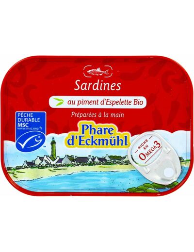 Sardines h. olive piment Espelette 135g Phare d Eckmühl