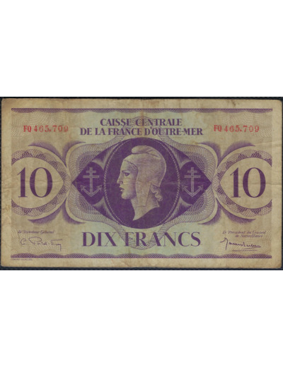 FRANCE D'OUTRE-MER A.E.F 10 FRANCS (1944) SERIE FQ TB+ (P16b)