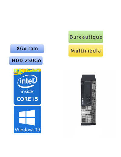Dell Optiplex 7010 SFF - Windows 10 - i5 8Go 250Go - Ordinateur Tour Bureautique PC
