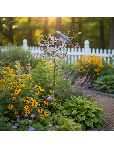 Tuteur fleur oiseau 35x14x101cm