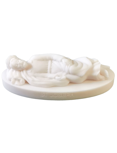 St Joseph Couché - Statue en Albaster socle 14x6.5cm -Blanc