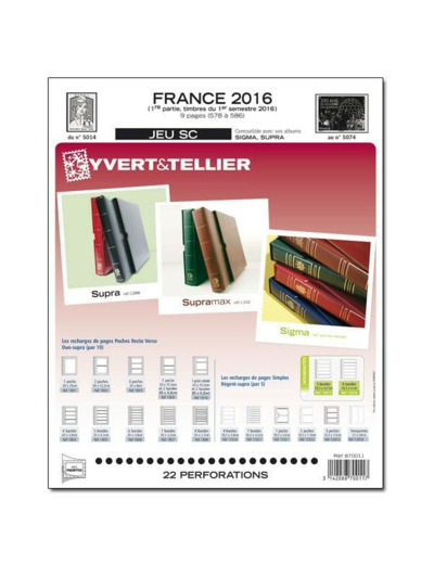 Yvert et Tellier FRANCE SC 2016 - 1er SEMESTRE (jeux avec pochettes)