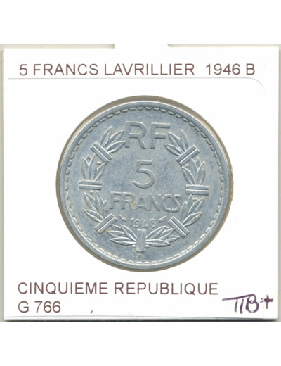 FRANCE 5 FRANCS LAVRILLIER ALU 1946 B TTB+