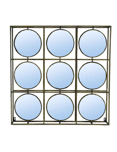 Cadre 9 miroirs fer doré 77x8x77cm