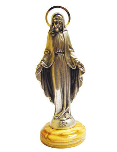 Statue 10cm en Métal Argenté avec Socle en Olivier - MIRACULEUSE
