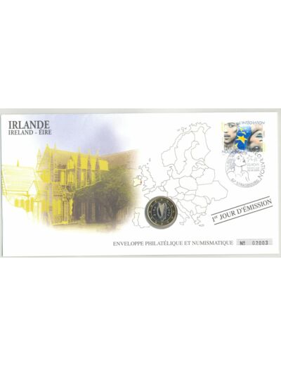 ENVELOPPE PHILATELIQUE NUMISMATIQUE INTEGRATION EURO 1 EURO IRLANDE 2005