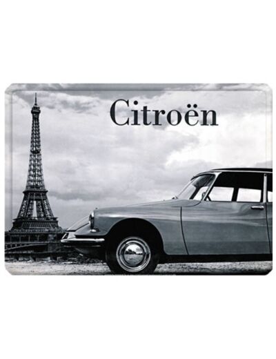 Plaque métal Citroën DS devant la Tour Eiffel - 15 x 21 cm - Décoration murale vintage - Citroen