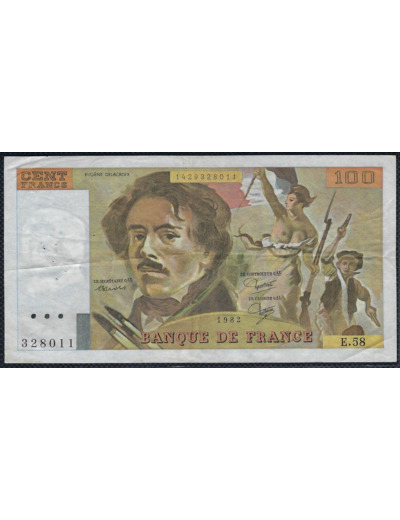 FRANCE 100 FRANCS DELACROIX 1982 SERIE E.58 TTB+