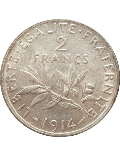 FRANCE 2 FRANCS SEMEUSE ROTY ARGENT 1914 SUP- (G532)