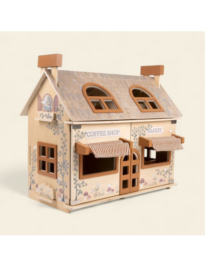 Maison de poupée avec peluche miniature - café-boulangerie