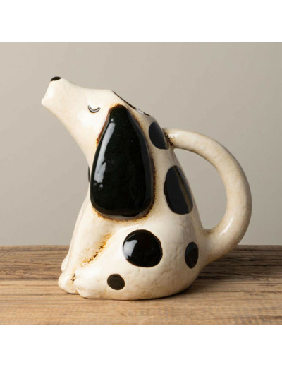 Pichet Chien Tacheté Blanc Noir grès 20x14x21cm