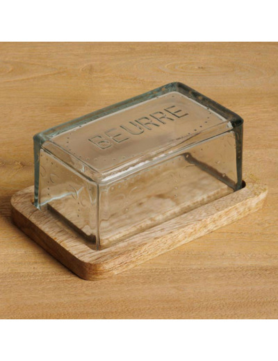Beurrier verre base bois 11x17x8cm