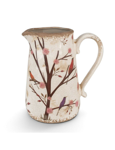 Pichet décoratif branche beige marron céramique 21x15x23cm