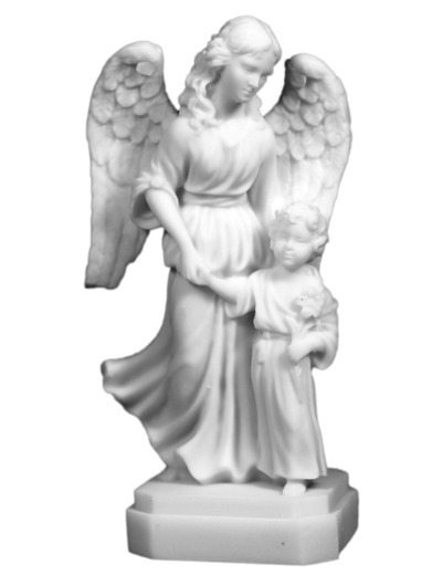Statue en albâtre 14cm - ANGE GARDIEN/FILLE Blanc